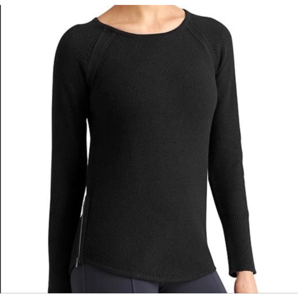 NWT Athleta Varsity Sweater Side Zip Cotton Blend Black size XS